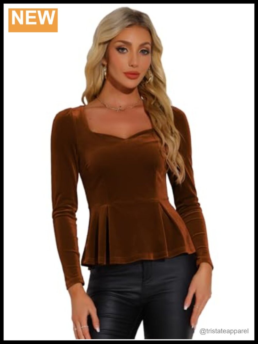 Elegant Velvet Sweetheart Neck Puff Long Sleeve Peplum Blouse